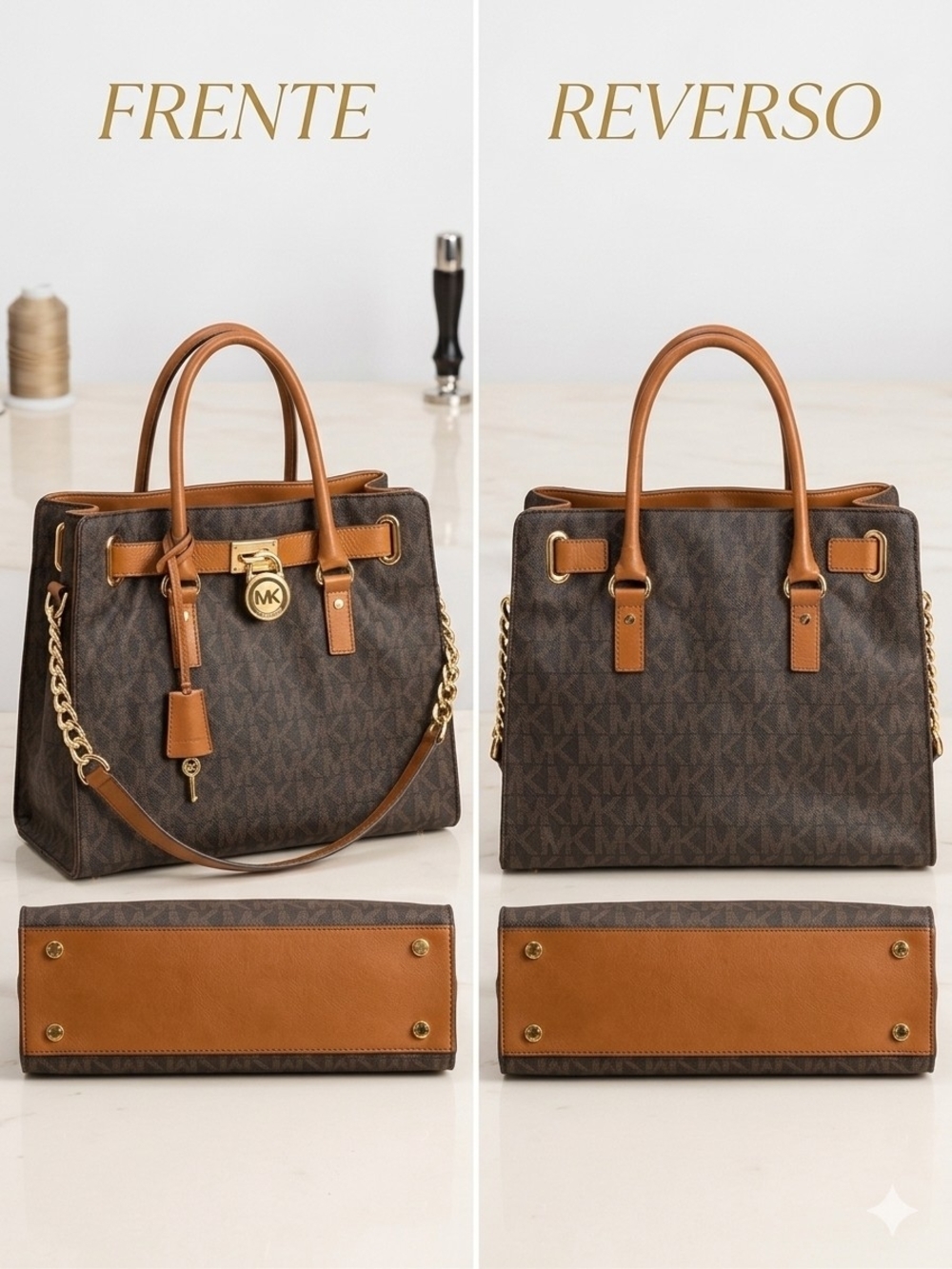 Michael Kors Brown and Tan MK Logo Satchel